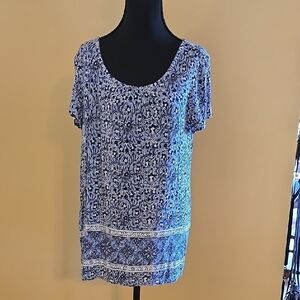 Fleur Blue  Short Sleeve Top L